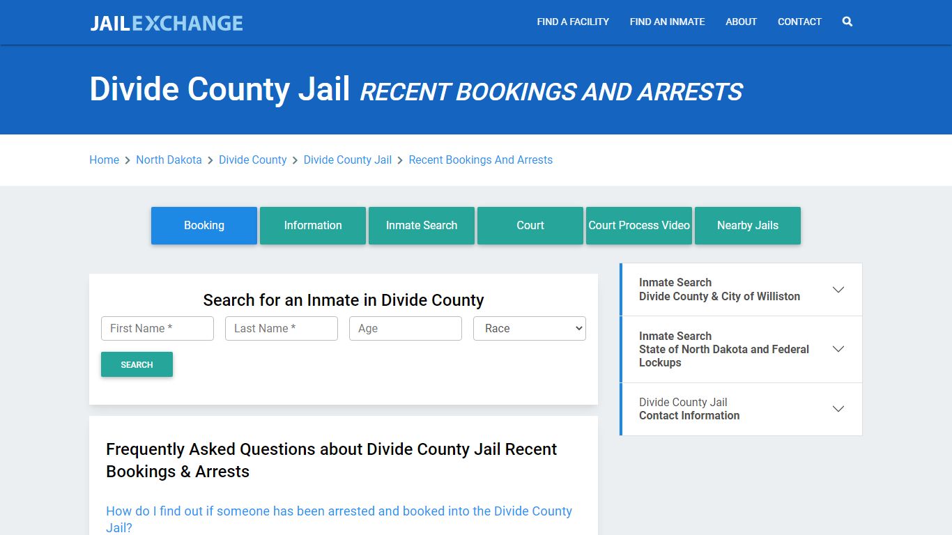 Divide County Jail Recent Bookings And Arrests - Jail Exchange