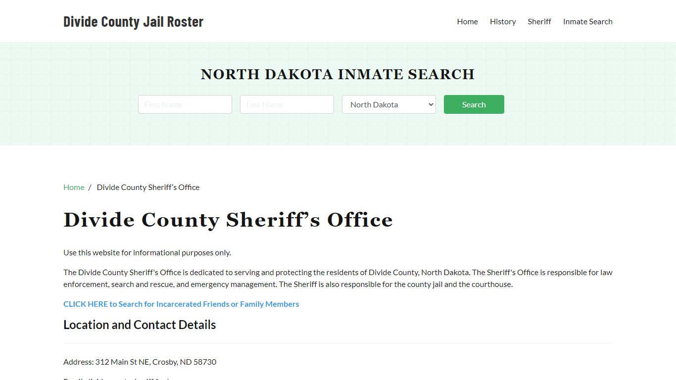 Divide County Sheriff Office, ND, Arrest Warrants Search